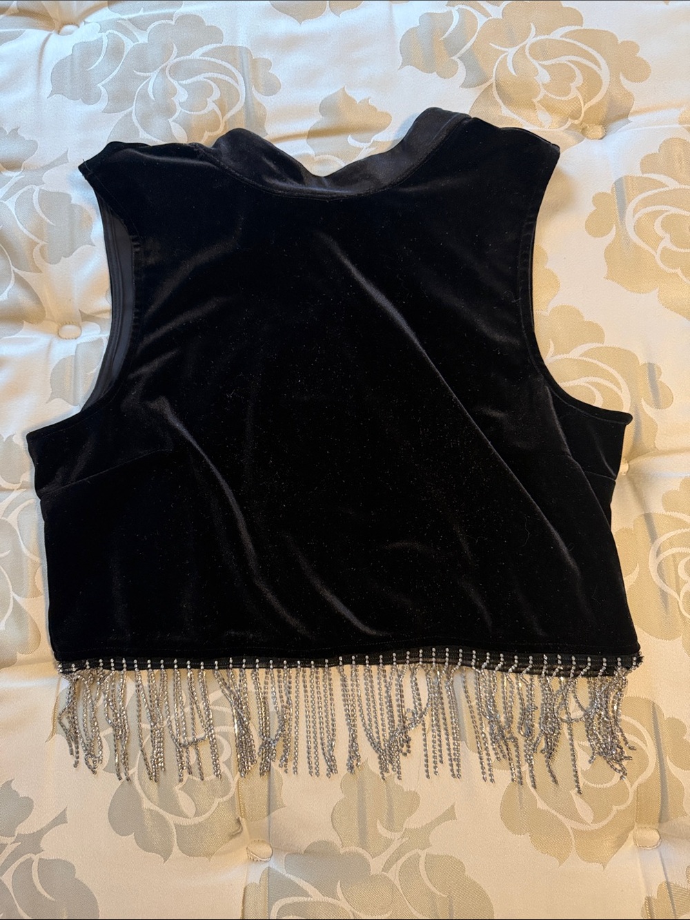 Skies Are Blue Black Velvet Fringe Crop Top